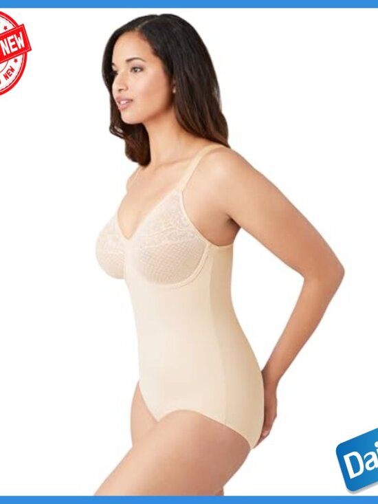 Stretch Jacquard Shaping Bodysuit with Minimizer Cups and Mesh Lining - Picture 2 of 4